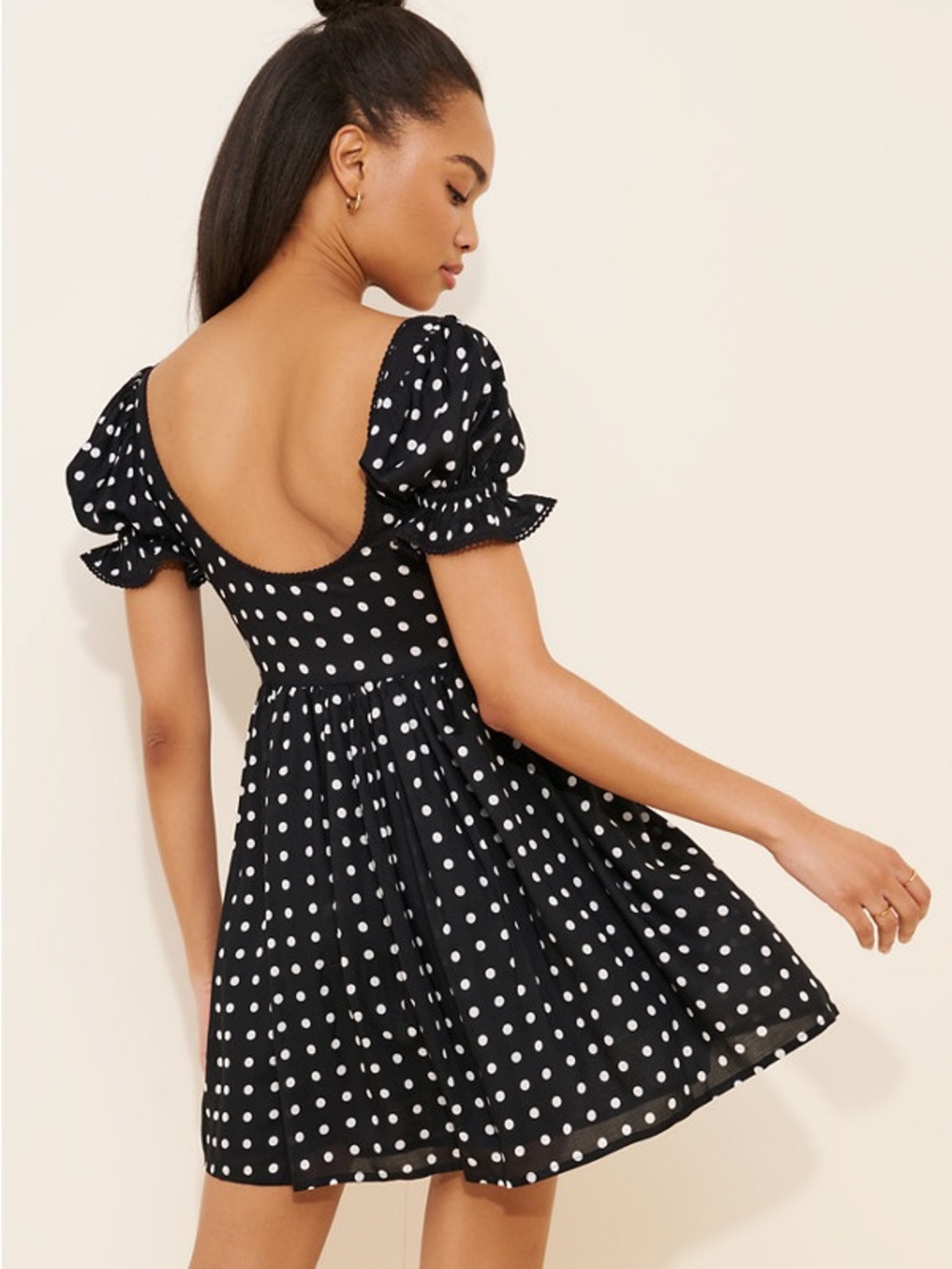 Free People Black & White Polka Dot Square-Neck Mini Dress - Picture 3 of 8
